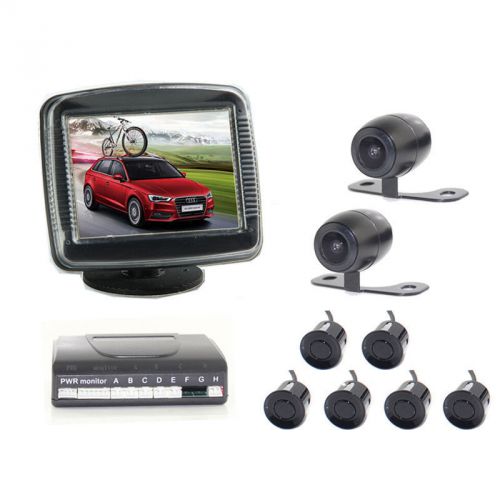 Car rear view kit 3.5&#034; tft lcd monitor+backup &amp; front camera + 6 parking sensor