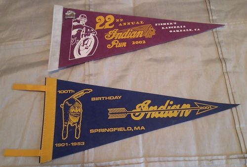 Indian motorcycle pennants 2001 100th b&#039;day &amp; 2002 22nd annual indian run