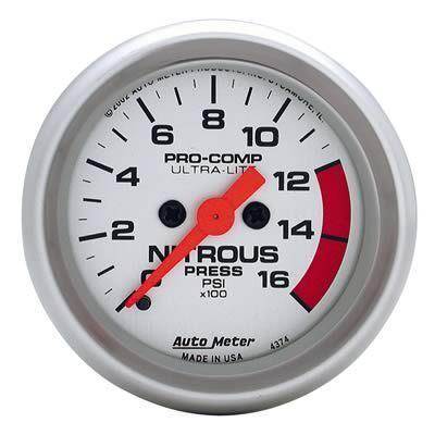 Autometer ultra-lite electrical nitrous pressure gauge 2 1/16" dia silver face