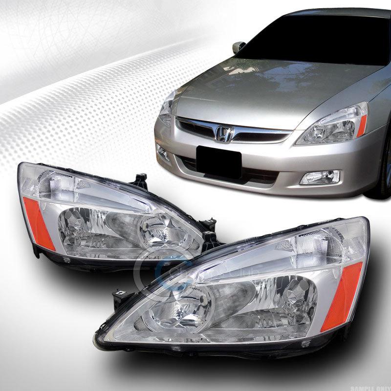 Jdm chrome crystal head lights lamps amber signal dy 03-07 honda accord 2dr/4dr