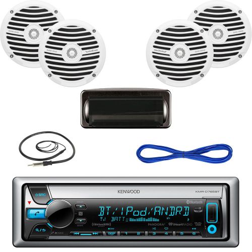 Kenwood usb cd bluetooth boat radio,6.5&#034; marine speakers/wires,housing &amp; antenna