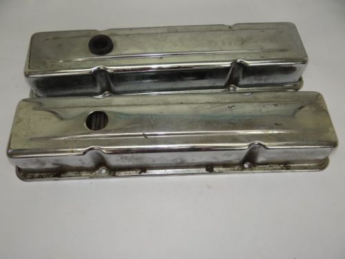 Vintage used old 1960s metal chrome engine small block valve covers chevrolet