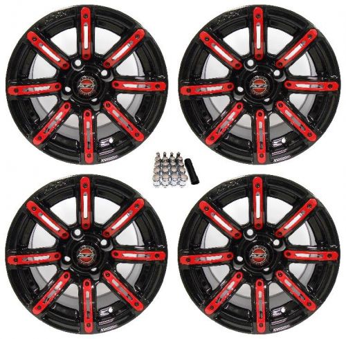 Madjax 12&#034; illusion black/red golf cart wheels/rims ez-go &amp; club car