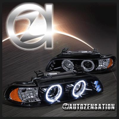 Glossy black 01-03 bmw 5-series 525i 528i 540i halo led projector headlight