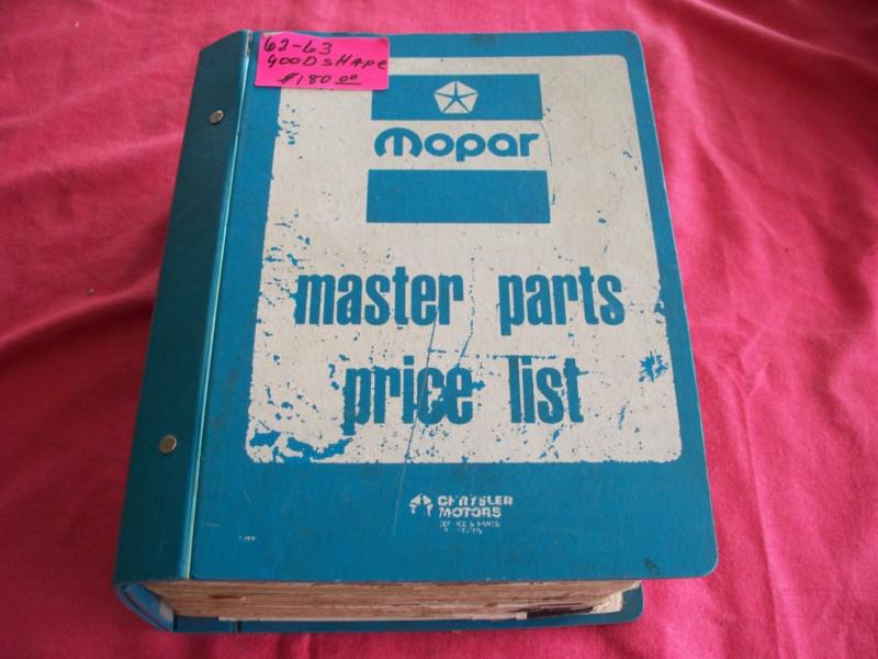 1962-63 mopar passenger car oe parts catalog manual in binder free usa shipping