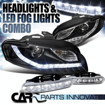 For 06-08 a4 black led daytime running lamp projector headlights+led fog drl