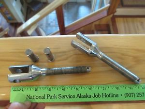 Two stainless steel turnbuckle ends, no body - includes 1/2&#034; clew cotter pins