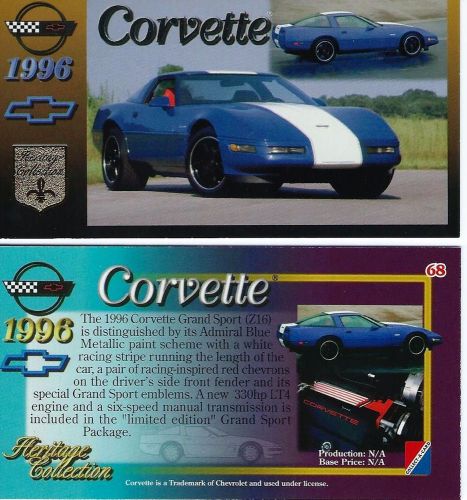 1996 corvette   collector card  (oversized 2 1/2&#034;x4 1/2&#034;) foil stamped premium