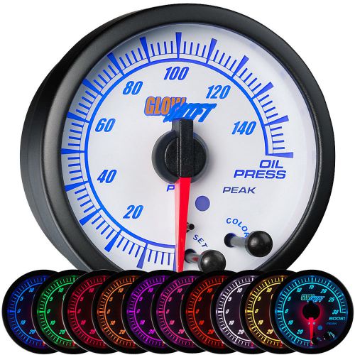 2 1/16&#034; glowshift white elite 10 color oil pressure gauge w peak recall warnings