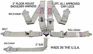 Rjs sfi 16.1 cam lock 5 pt seat belt harness floor mount bolt in gray 1034107