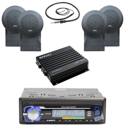 Mxd105b marine usb bluetooth radio, 5&#034; marine speakers, antenna, 400w amplifier