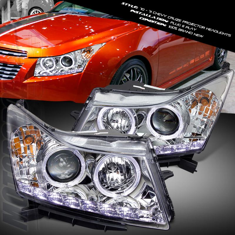 11-12 chevy cruze pair built-in r8 led drl halo projector head lamp chrome hsg