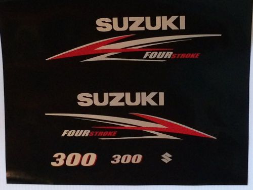 Suzuki 300 hp fourstroke outboard engine decal kit silver &amp; red  marine vinyl