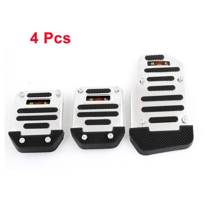 3 pcs silver tone black car vehicle gas clutch brake nonslip pedal cover