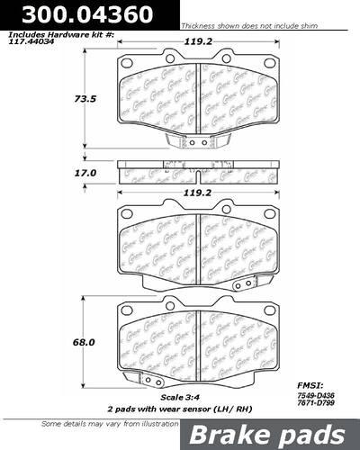 Centric 300.04360 brake pad or shoe, front-premium semi-met pads w/shims