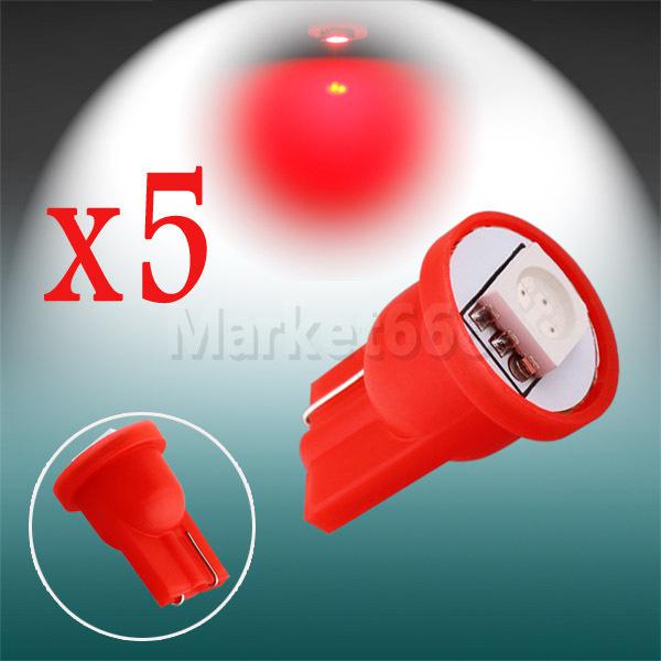 5pcs t10 1 smd 5050 red license plate 194 w5w 1 led car light bulb lamp