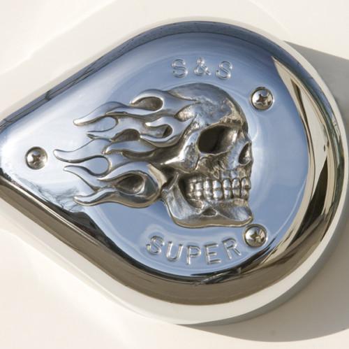 Flaming skull insert for s&s air cleaner cover. 