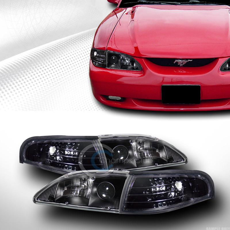 Black projector head lights ap+signal parking corner lamps k2 94-98 ford mustang