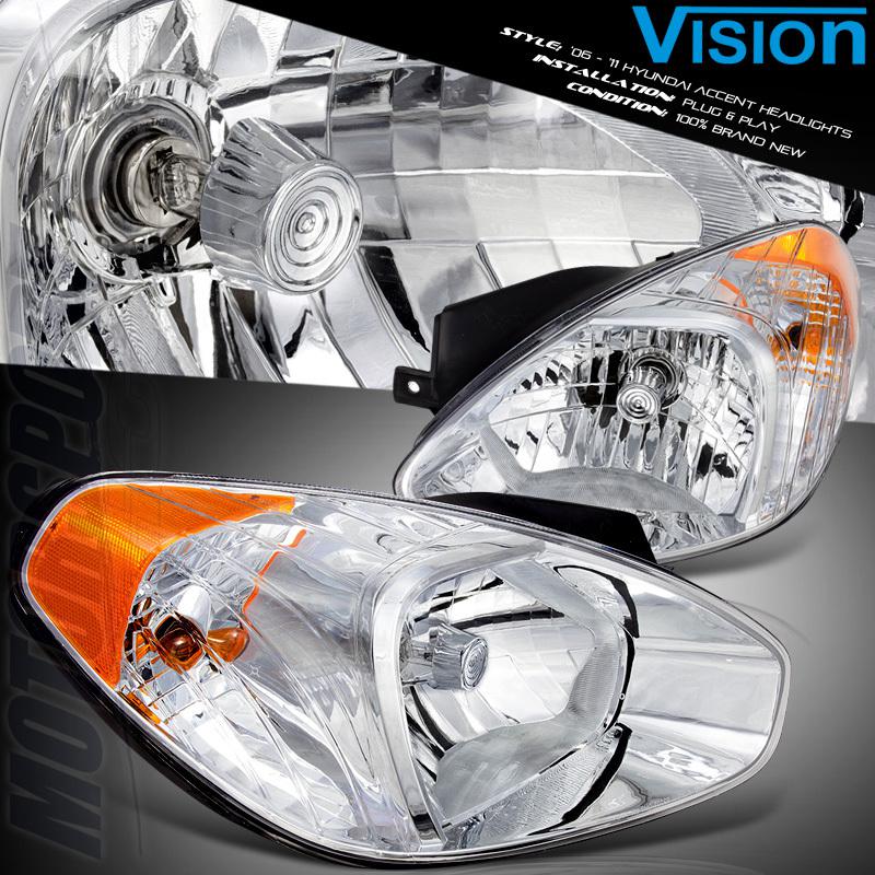 Fit 07-11 hyundai accent 4/5dr headlights lamp assembly left right pair new