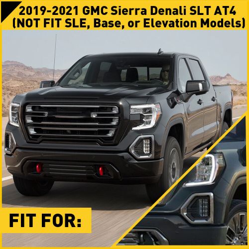 Front fog light bezel outer cover chrome set for sierra gmc 2019-2021 denali slt