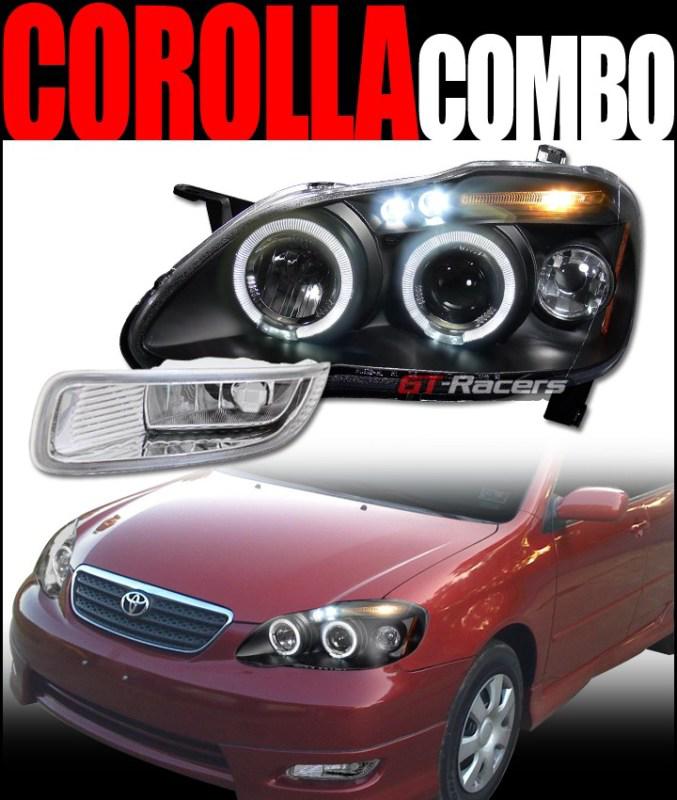 Blk halo led projector head lights signal+bumper fog lamps ch 2003-2004 corolla