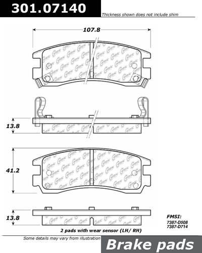 Centric 301.07140 brake pad or shoe, rear-centric premium ceramic pads w/shims