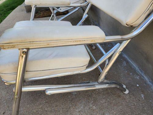 Pair of garelick boat deck cushion folding white chairs