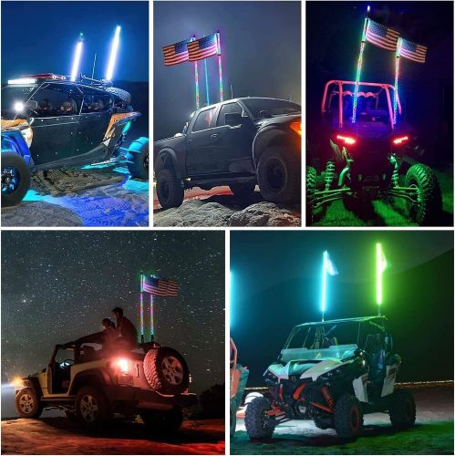 Pair 2ft rgb led whip lights antenna flag for atv utv can am x3 polaris rzr 1000