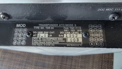 Collins tdr-94 transponder atc / mode s   -  p/n: 622-9352-003