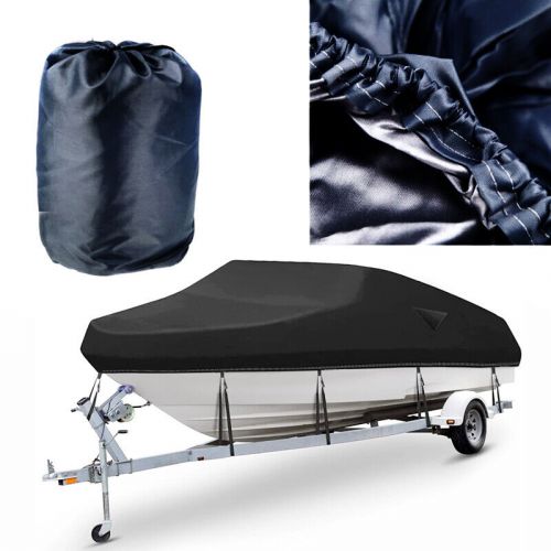 Us 11-13ft trailerable marine grade boat cover waterproof+bag strap black 1pc