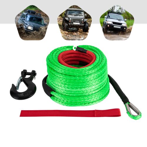 Green 3/8x100inch synthetic winch rope w/hook winch cable with protective sleeve