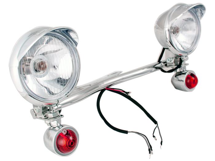 Pre-drilled passing red turn signals spot light bar for harley softail touring