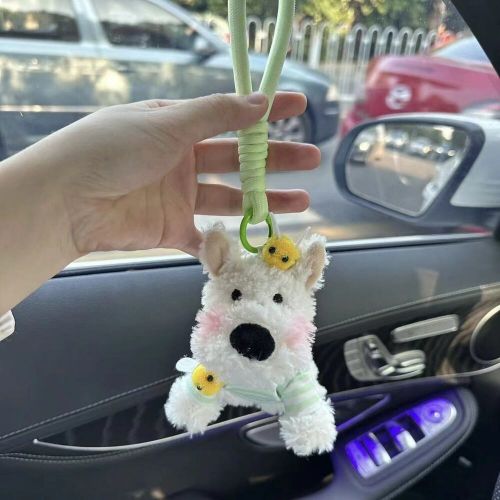 Plush doll car hanging key chain cute doll west highland dog car key chain