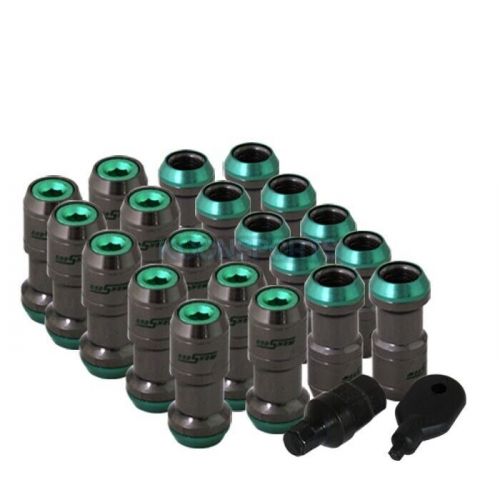 20 piece long extended wheels rims lug nuts m12 x1.25mm thread gunmetal/green