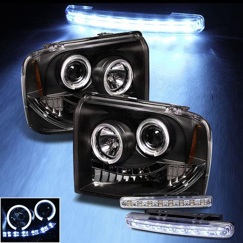 Led bumper fog+05-07 f250 f350 super duty halo projector headlights head lights