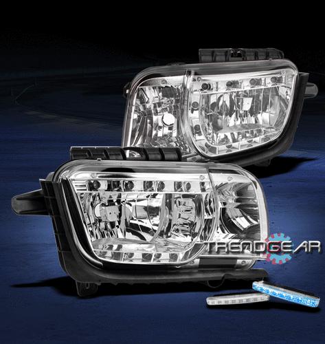 10-13 chevy camaro chrome crystal headlight w/blue drl led daytime running 11 12