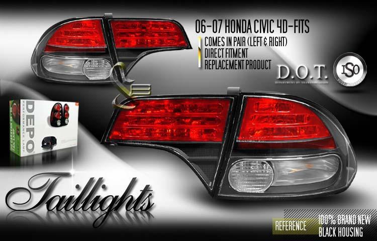 Depo pair euro style black altezza outer & inner tail lights 06-08 honda civic