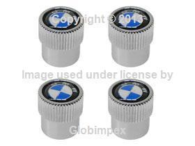 Bmw (1967-2008) wheel valve stem cap set with "roundel" logo (4) genuine