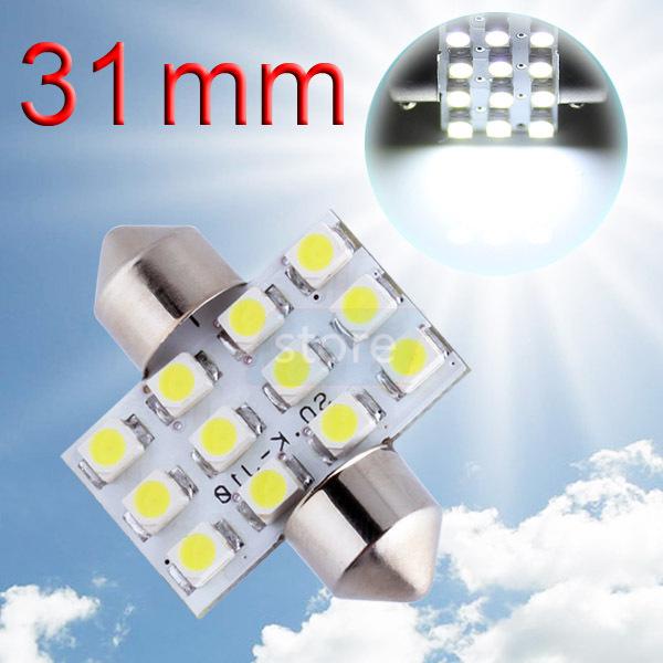 31mm 12 smd pure white dome festoon led interior car light bulb lamp