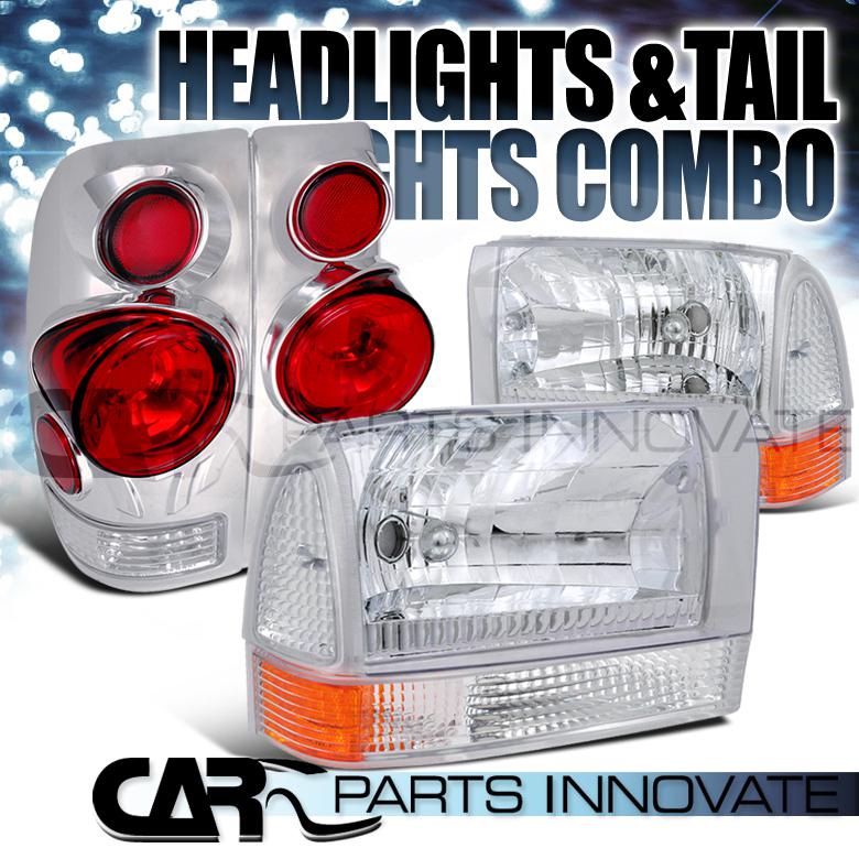 99-04 f250 f350 chrome clear headlights+corner signal lamps+3d tail lights