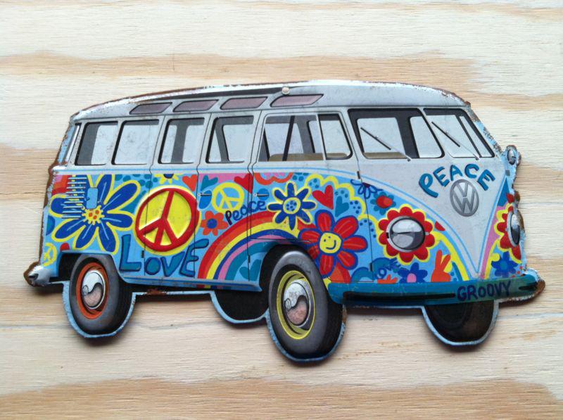 Official "vw" volkswagen peace hippie van metal sign man cave garage shop !!!