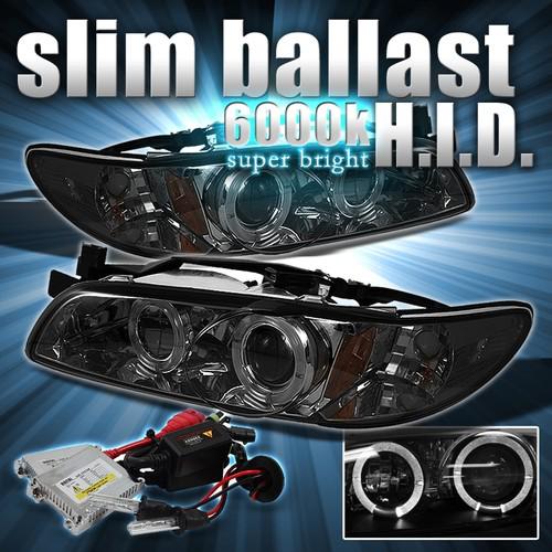 97-03 grand prix smoke dual halo projector headlights lamps + slim 6000k hid kit