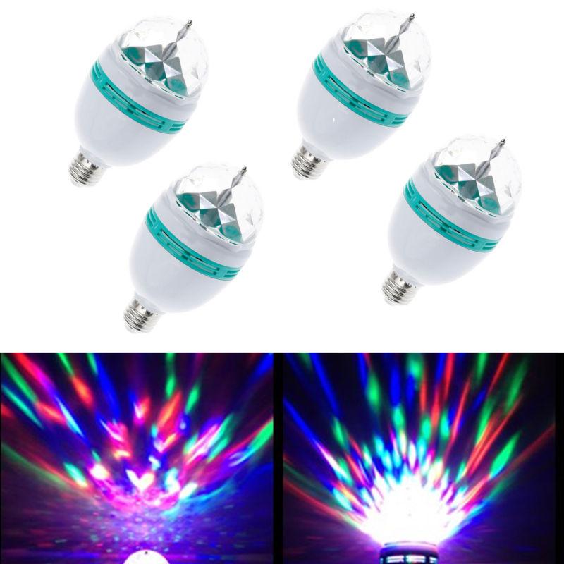 4pcs e27 3w colorful rotating rgb 3 led light bulb lamp stage disco ktv party