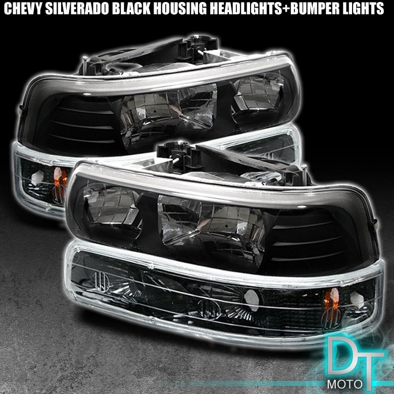 Black 99-02 silverado 00-06 tahoe suburban crystal headlights+signal bumper lamp