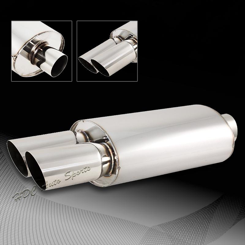 Universal 3" dual slant tip stainless steel 2.5" inlet weld-on exhaust muffler