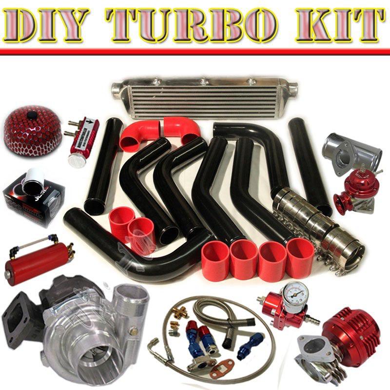 Diy t3/t4 turbo+28" intercooler+piping kit+bov type-rs+ line+wastegate blk/red