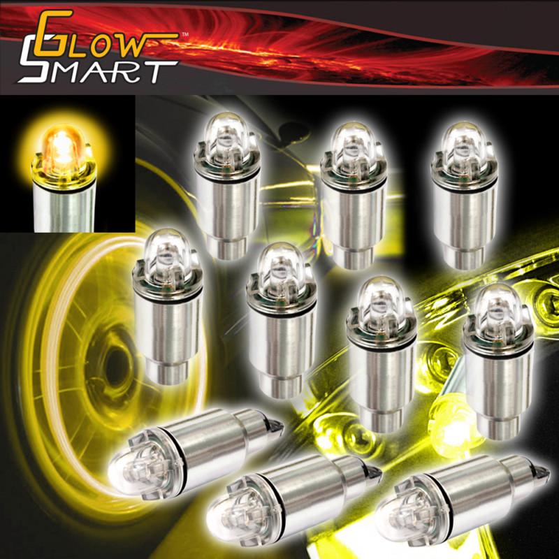 10 x bike car tyre wheel valve cap led tire light yellow