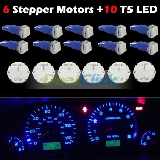 6x gmc gm stepper motor kit x27.168 gauge instrument cluster + 10 blue led bulbs