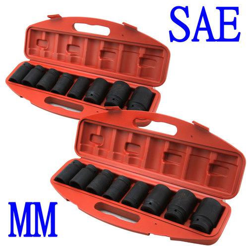 Set sae+mm 18pc shallow impact sockets set hd size 1" 1-1/2" 26mm - 50mm wrench