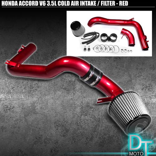 Stainless washable cone filter+cold air intake 08-12 accord v6 3.5l red aluminum